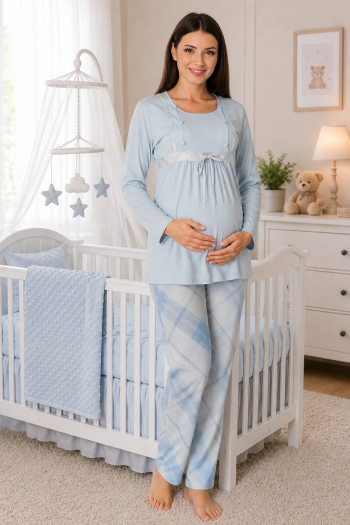 Effortt 8082 Mavi Dantelli Lohusa Pijama Takım Effortt 8082 Mavi Dantelli Lohusa Pijama Takım